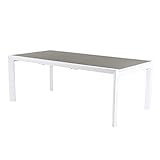 Mesa para jardín Extensible 200/300 cm, Estructura de Aluminio Color Blanco, Cristal Mate, Grueso y Templado Color taupé