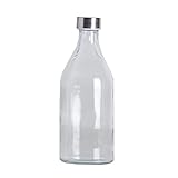 Tradineur - Botella de vidrio de 1 litro, tapón de acero, agua fría o caliente, bebidas, té helado, limonada, frigorífico, camping, 25,5 x 9,5 cm