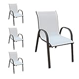 Pack de 4 sillas de jardín Clasic apilables ergonómicas de Acero y textileno marrón y Blanco
