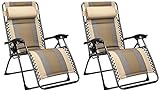 Amazon Basics - Set de 2 sillas de playa acolchadas para exteriores con gravedad cero - 165 x 74,9 x 112 cm, de color beis