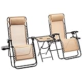 Amazon Basics - Set de 2 sillas con gravedad cero y mesa auxiliar, de color beis