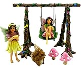Pretmanns - Kit de accesorios para jardín de hadas en miniatura, juego de figuras de jardín de hadas y columpios