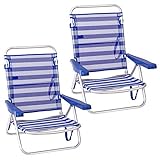 LOLAhome Pack de 2 sillas de Playa Convertibles en Cama de Aluminio y textileno (Azul y blanco)