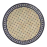 Mesa de jardín mediterránea | Mosaico marroquí 'Rombo azul' | Diámetro 90 cm con marco de hierro | Hecho a mano | Mesa de terraza decorativa o de cóctel de jardín | MT2108