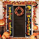Halloween Pancartas Exterior Decoración Porche - Huryfox Trick or Treat Banner Puerta Entrada Halloween para colgar en la puerta delantera, decoración para puertas delanteras y fiestas